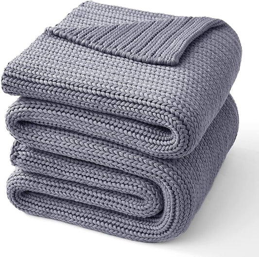 Guohaoi Knitted Weighted Blanket for Adults (Light Grey 60"x80" 12lbs) No Beads Cooling Throw Blanket for Hot Sleepers, Home Decor Breathable Chunky Knit Heavy Blanket Use on Queen/King Size Bed