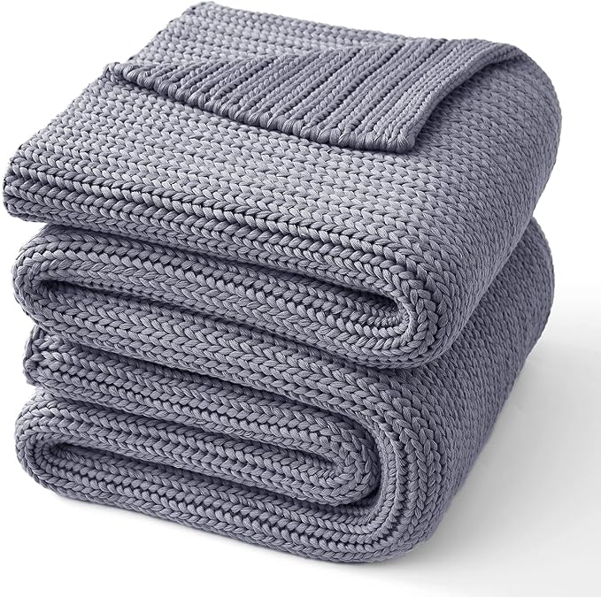 Guohaoi Knitted Weighted Blanket for Adults (Light Grey 48"x72" 20lbs) No Beads Cooling Throw Blanket for Hot Sleepers, Home Decor Breathable Chunky Knit Heavy Blanket Use on Full Size Bed
