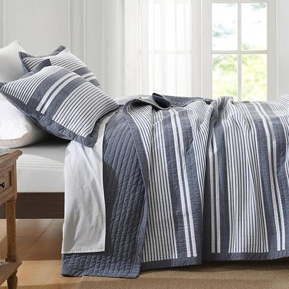 100% Cotton Quilt Set King Size, King Quilt Bedding Set, Waffle Texture Quilt Bedspread for King Bed, Striped Reversible Bed Spread Lightweight Comforter, 3Pcs, Slate Gray