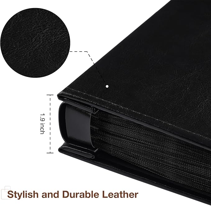 potricher Small Photo Album 4x6 300 Photos Leather Cover Picture Book with 300 Horizontal Pockets for Family Wedding Anniversary and Baby (Black)