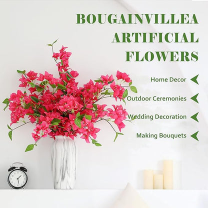 10PCS Bougainvillea Artificial Flowers 30" Silk Fake Bougainvillea Branches Faux Flowers Vines for Home，Garden，Wedding，Party，Indoor and Outdoor，Floral Arrangement and DIY Decor（Rose Red）
