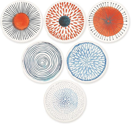 AD Set of 6 Coasters for Drinks Absorbing Round Ceramic Stone Coaster with Cork Base Tabletop Protection Mat for Mugs and Cups,Office,Kitchen (Colorful with Holder)