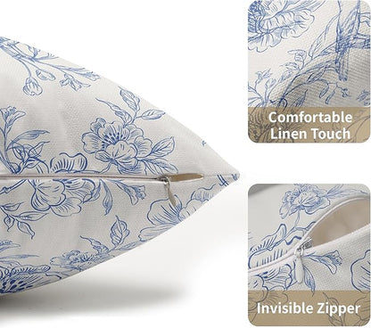 White Blue Chinoiserie Pillow Covers 12x20 Set of 2 Decorations Vintage Floral Throw Pillow Covers Boho Decor Rustic Pillowcases Farmhouse Pattern Soft Cozy for Sofa Bed Chair Home Decorative