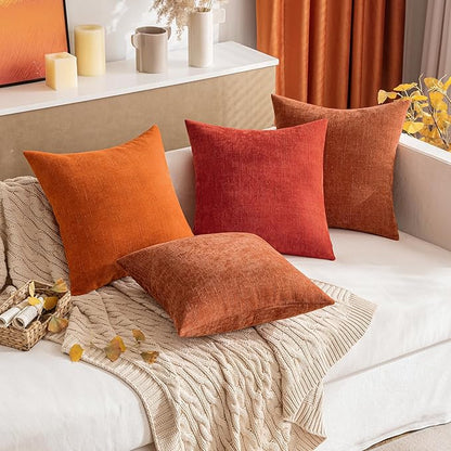 MIULEE Pack of 2 Decorative Throw Pillow Covers Soft Chenille Throw Pillows Solid Textured Euro Cushion Covers for Couch Sofa Bedroom Living Room 24x24 Inch, Dark Rust
