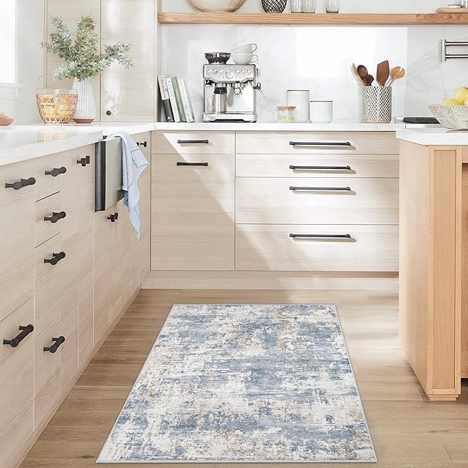 2x3 Area Rugs for Entryway, Washable Modern Abstract Small Rug Neutral Soft Non Slip Throw Rugs Stain Resistant Indoor Floor Door Mat for Kitchen Entrance Bedside Laundry Room(Blue, 2'x3')