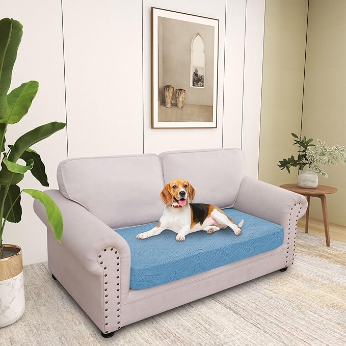 hyha Individual Couch Cushion Covers, Stretch Magic Sofa Seat Cushion Covers Washable, Dog Couch Sofa Slipcover for Pets, Kid with Elastic Bottom(Medium, Blue)