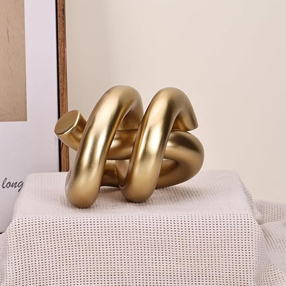 LCCCK Funky Abstract Gold Knot Knick Knacks - Gold Accent Decor for Coffee Table & Tv Stand, Modern Geometric Sculpture Scandinavian Minimalist Home Statue Decorative Objects Entryway Bookcase Book