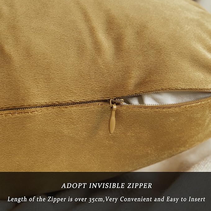 GIGIZAZA Golden Throw Pillow Covers 16x16 Decorative Velvet Cushion Covers Pack of 2 Pillowcase for Sofa