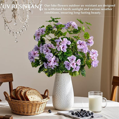 Artificial Flowers for Outdoors Artificial Geraniums for Indoor Fake Flowers 17.7In Uv Resistant Artificial Outdoor Flowers Suitable for Indoor Home Decor Outdoor Garden Decor (4PCS,Purple)