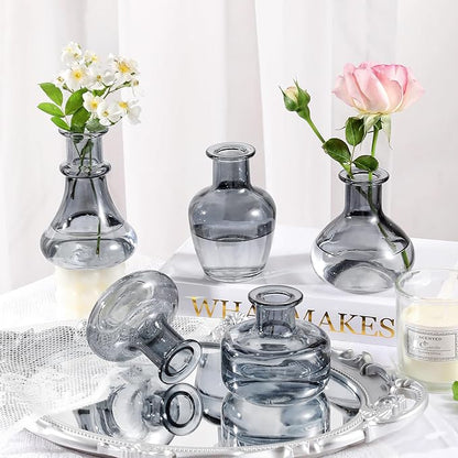 Black Gray Glass Bud Vase, 10Pcs/Set Modern Decorative Small Mini Flowers Vases, Minimalist Aesthetic Home Decor Vintage Wedding Table Centerpieces for Single Flower Rose
