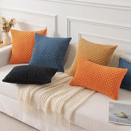 Kevin Textile Pack of 2 Corduroy Decorative Throw Pillow Covers 24x24 Inch Soft Boho Striped Pillow Covers Modern Farmhouse Home Decor for Spring Sofa Living Room Couch Bed Orange