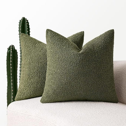 MIULEE 20x20 Inch Decorative Pillow Covers for Couch Bed Set of 2 Textured Boucle Neutral Spring Throw Pillows Olive Green Accent Solid Cushion Pillowcases Sofa Livingroom Home Decor