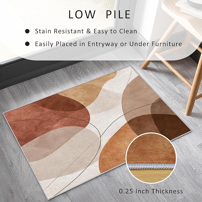 Boho Abstract Rug, 3x4 Area Rugs Geometric Line Minimalist Pattern for Entryway, Living Room, Bedroom, Boho Abstract Home Decor Accessories Indoor Carpet, Non Slip & Machine Washable