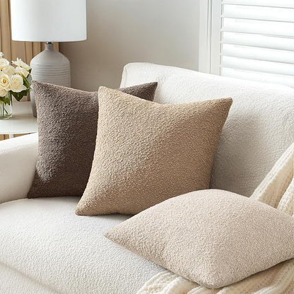 ANRODUO Pack of 2 Textured Boucle Throw Pillow Covers Soft Beige Euro Decorative Accent Solid Pillow Cases Cozy Modern Couch Cushion Case for Chair Sofa Bedroom Living Room Home Decor, 26 x 26 Inch