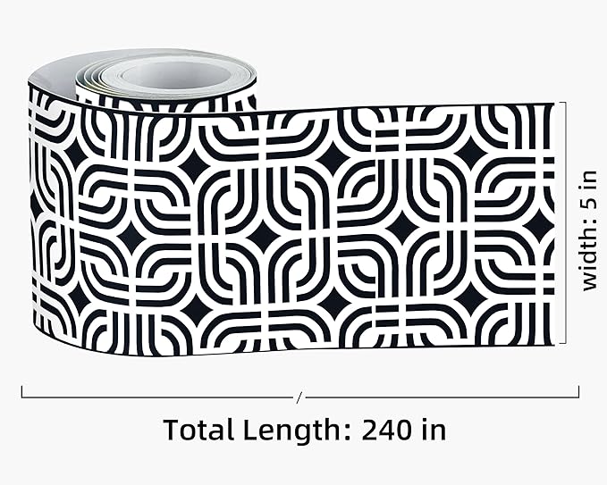 FLFK Mirror Frame Border - Black and White Peel and Stick Wall Borders Wallpaper Decal Trim Tape Geometric Pattern 5" x 240"