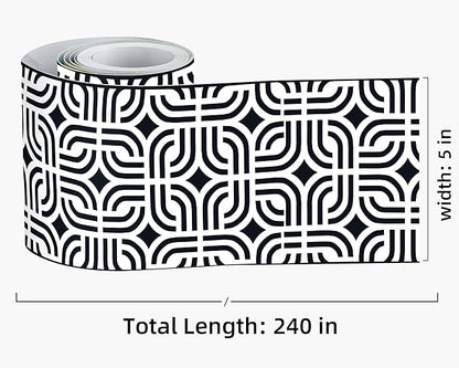 FLFK Mirror Frame Border - Black and White Peel and Stick Wall Borders Wallpaper Decal Trim Tape Geometric Pattern 5" x 240"