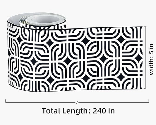 FLFK Mirror Frame Border - Black and White Peel and Stick Wall Borders Wallpaper Decal Trim Tape Geometric Pattern 5" x 240"