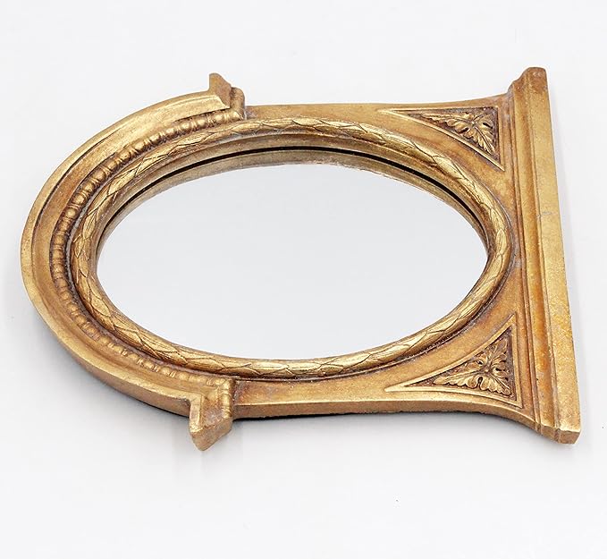 Eaoundm 8.3 x 7.1 inch Arch Mirror Antique Resin Frame Vintage Hanging Mirrors Tabletop Mirrors Gold Oval