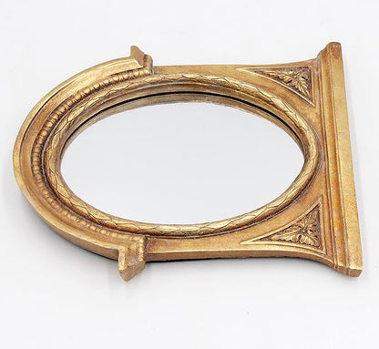 Eaoundm 8.3 x 7.1 inch Arch Mirror Antique Resin Frame Vintage Hanging Mirrors Tabletop Mirrors Gold Oval