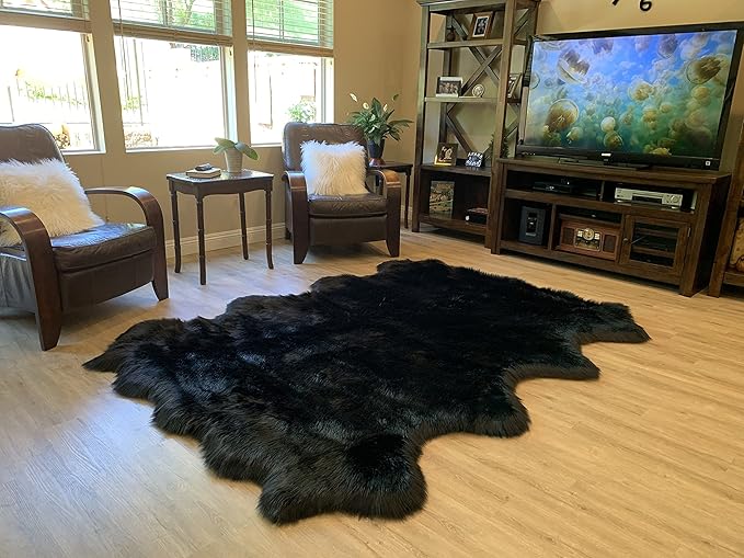 LAMBZY Faux Sheepskin Super Soft Hypoallergenic Silky Shag Rug for Living Room, Kids Room, Sofa (Octo 8 Pelts 6'x8', Black)