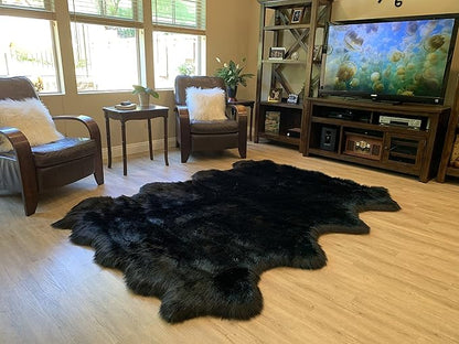 LAMBZY Faux Sheepskin Super Soft Hypoallergenic Silky Shag Rug for Living Room, Kids Room, Sofa (Octo 8 Pelts 6'x8', Black)
