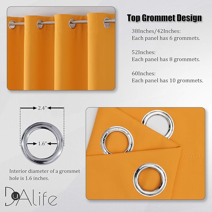 Dualife Marigold Blackout Curtain Panels/Drapes for Living Room 84 inch Length Solid Energy Efficient Room Darkening Bedroom Curtains Thermal Insulated Grommet Top 52x84 inch Orange Yellow
