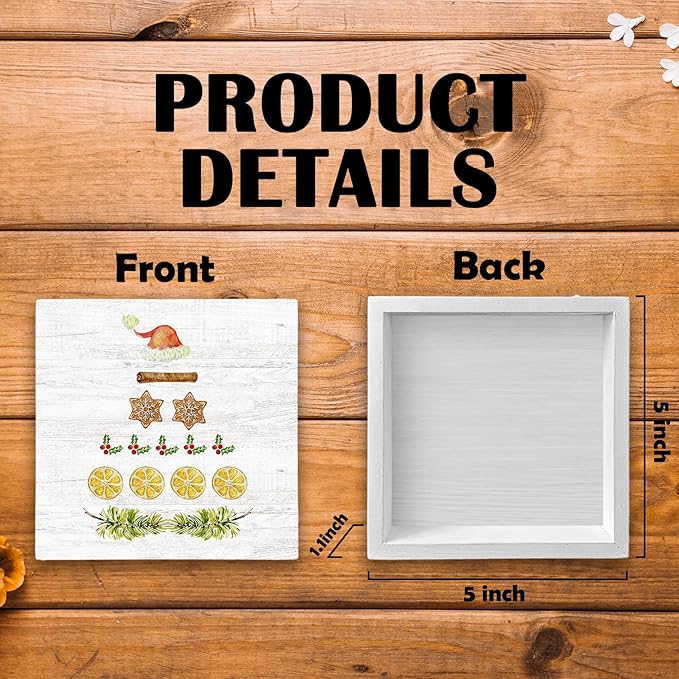 Christmas Santa Tree Wood Box Sign Desk Decor, Unique Wooden Block Sign Decorations for Home Room Wall Tabletop Shelf Decor, 5X5 Inch