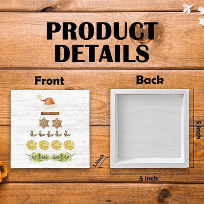 Christmas Santa Tree Wood Box Sign Desk Decor, Unique Wooden Block Sign Decorations for Home Room Wall Tabletop Shelf Decor, 5X5 Inch
