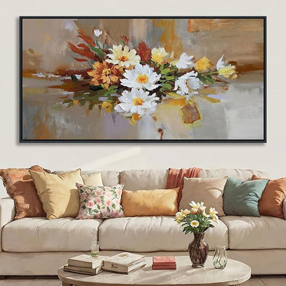Yellow Floral Wall Art - Large Abstract Wall Art Canvas for Bedroom and Living Room - Framed Pictures for Living Room Wall Decor - Modern Artwork for Bedroom Above Bed 29×58IN