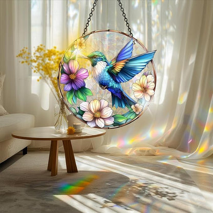 Bimkole Blue Hummingbird Sun Catchers Indoor Window - Hummingbirds Acrylic Suncatcher Hanging Decoration for Living Room Bedroom Summer Home Balcony Outdoor Garden Ornaments Decoration 7.8x7.8 Inch