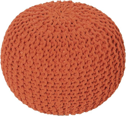 REDEARTH · Round Pouf Ottoman - Hand Knitted Cable Boho Poof - Pouffe Circular Footrest for Living Room - Bedroom - Patio - 100% Cotton (19.5"x19.5"x14") - Burnt Orange, Set of 2
