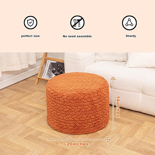 Round Pouf Ottoman 20 x 20 x 14 Inches Boho Poof Home Decor Floor Pouffe Ottoman Foot Rest for Couch Sofa Bean Bag Chairs Living Room Bedroom (Burnt Orange)