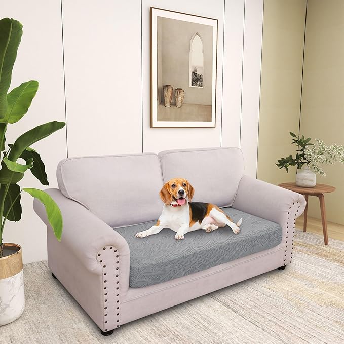hyha Individual Couch Cushion Covers, Stretch Magic Sofa Seat Cushion Covers Washable, Dog Couch Sofa Slipcover for Pets, Kid with Elastic Bottom(Medium, Grey)