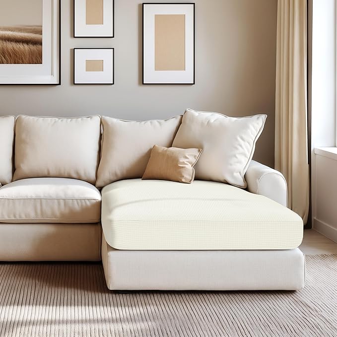Hokway Stretch Chaise Cover Individual Couch Cushion Slipcovers Reversible Cushion Protector Slipcovers Sofa Cushion Protector Covers (Chaise Cover, Creamwhite)