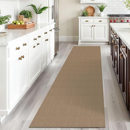 IOHOUZE Washable Runner Rug 2.6x10 Non Slip Rubber Backed Long Hallway Runner Entryway Runner Indoor, Kitchen Rugs Woven Cotton Floor Carpet for Hall Entrance, Orange/Tan/Brown