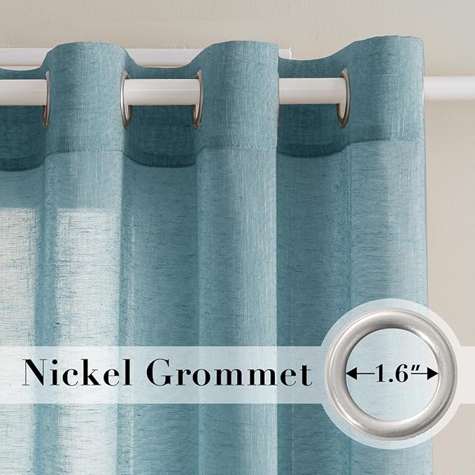 H.VERSAILTEX Linen Curtains Privacy Protection Home Fashion Natural Linen Rich Quality Curtain Semi-Sheer Multi Size 52x72 - Inch/Nickel Grommet Top Linen Curtain Panels (Set of 2, Turquoise)