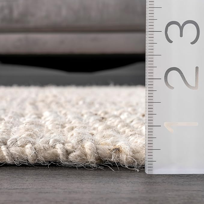 nuLOOM Ashli Solid Farmhouse Jute Area Rug, 8' Square, Off-white