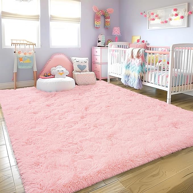 Large 9x12 Area Rugs for Living Room, Soft Shag Living Room Rug Thick Fluffy Rug for Bedroom, Plush Fuzzy Carpet for Girls Boys Kids Room Non Slip Dorm Home Decor Aesthetic, Pink