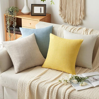 MIULEE Pack of 2 Decorative Linen Burlap Textured Pillow Covers Farmhouse Boho Accent Pillowcases Spring Home Decor for Couch Sofa Bedroom Living Room 20x20 Inch Yellow