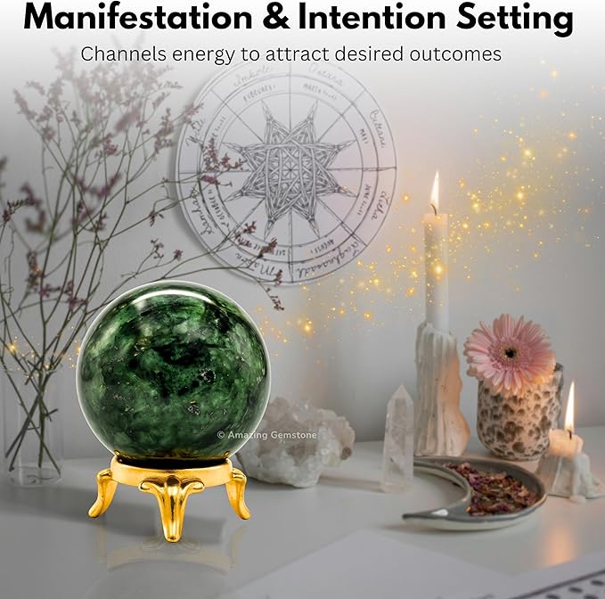 Amazing Gemstone Kambaba Jasper Crystal Ball with Stand - 1.5 Inches Crystal Sphere Meditation Balls for Witchcraft and Decorative Balls