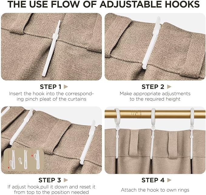 Joydeco Thick Linen Pinch Pleated Curtains 96 Inch Long 2 Panel Set for Living Room, Double-Faced Curtain for Bedroom, Back Tab Blackout Drapes with Adjustable Hooks (40”W x96”L,Thick Linen)