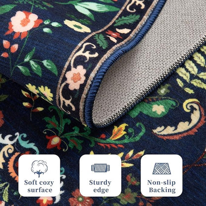 Tangsoo 2x3 Small Area Rug for Entryway, Non Slip Machine Washable Boho Nature Floral Animal Entry Rug, Low Pile Throw Rugs Door Mat Indoor Entrance Floor Carpet for Bedside Kids Room, Kids Room