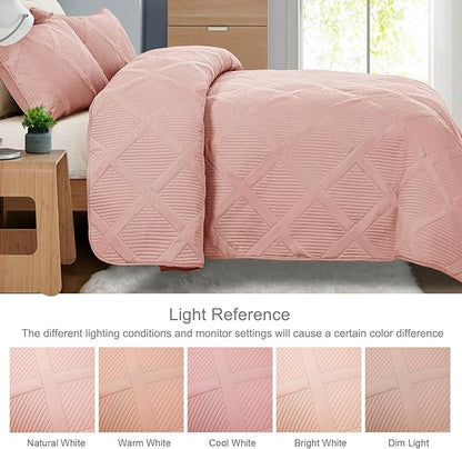 Exclusivo Mezcla Quilts Queen Size - Blush Pink Quilt Set Bedspread with 2 Pillow Shams, Modern Bedding Set with Striped Pattern, Soft Lightweight Bedspreads Queen Size for All Seasons