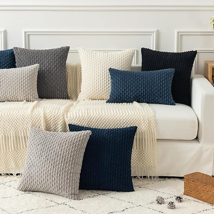 Kevin Textile Euro Sham Pillow Covers 28x28 Inch 2 Packs Soft Boho Striped Corduroy Decorative Throw Pillows for Living Room Couch Bed Sofa Rustic Farmhouse Home Decor 71x71cm Blue