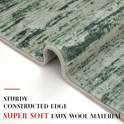 Modern Abstract Entryway Rug Indoor 2x3 Washable Rug Non-Slip Soft Small Area Rug Forest Green Kitchen Mats Thin Print Faux Wool Floor Carpet Throw Rugs for Entrance Bedroom
