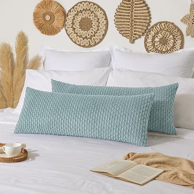 Kevin Textile 14x36 Inch Long Lumbar 1 Pack Boho Decorative Throw Pillow Cover Soft Striped Corduroy Rectangle Cushion Case Farmhouse Accent for Living Room Couch Sofa Bed, Dusty Green