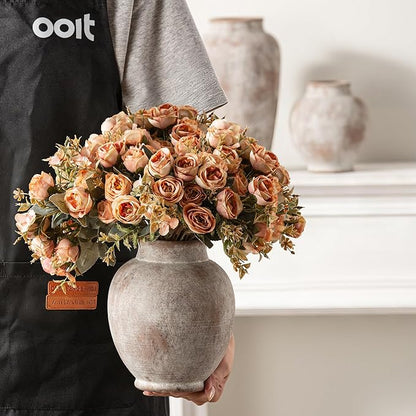 Ceramic Flower Vases Home Decor, 7.4 Inch Rustic Farmhouse Decorative Vase Pottery Pampas Grass Vases for Decor Table Living Room Entryway Mantel Bookshelf Bedroom Bathroom Kitchen - Rustic