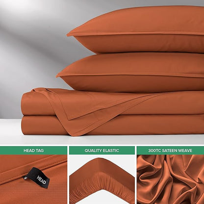 Pure Bamboo Full Sheets, Genuine 100% Organic Viscose Derived from Bamboo Bed Sheet Set, Luxuriously Soft & Cooling, Double Stitching, 2 Year Quality Promise (Full, Terracotta)
