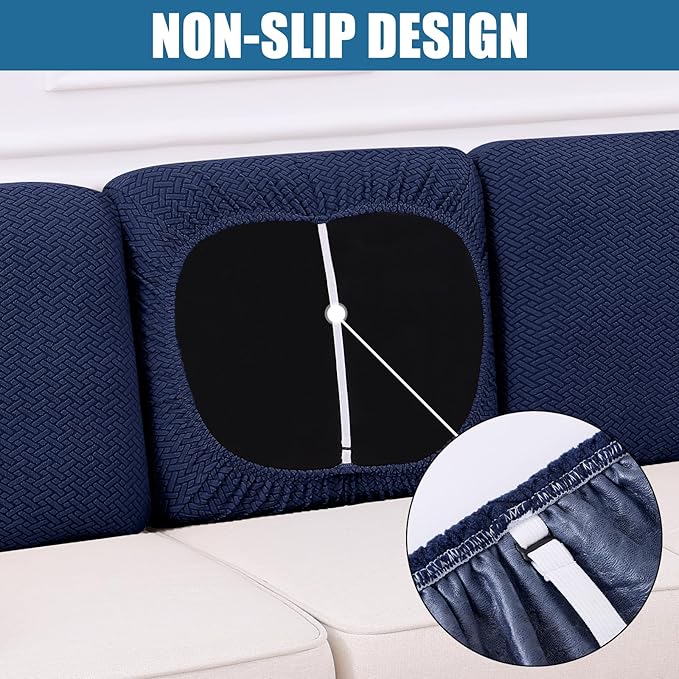 Smiry Waterproof Couch Cushion Covers, Stretch Jacquard Thick Sofa Cushion Covers, Washable Seat Slipcover Elastic Furniture Protector for Pets, Kid (Back Cover M, Navy)