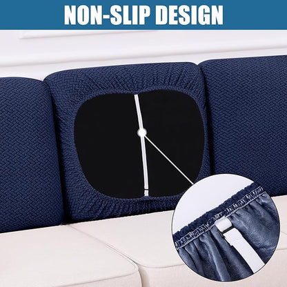Smiry Waterproof Couch Cushion Covers, Stretch Jacquard Thick Sofa Cushion Covers, Washable Seat Slipcover Elastic Furniture Protector for Pets, Kid (Back Cover M, Navy)